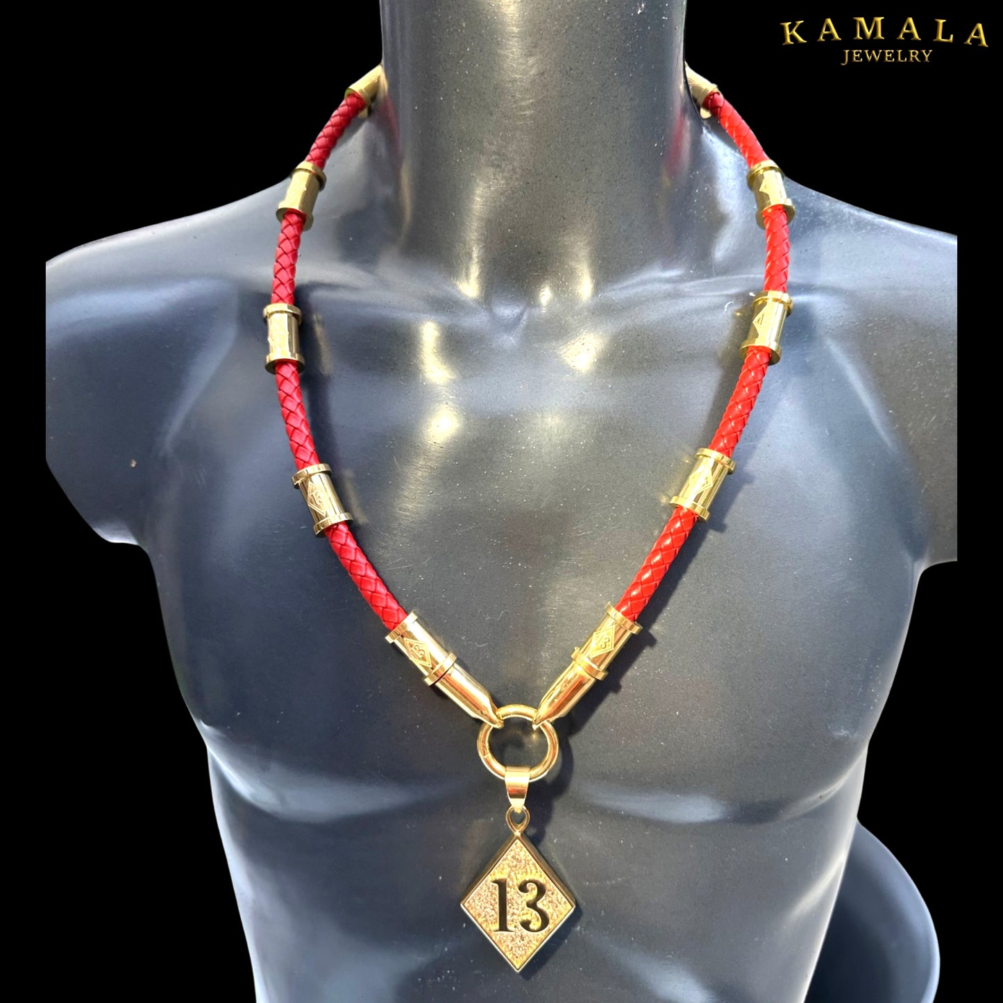 13 Exklusive Halskette - Rote Leder & Gold