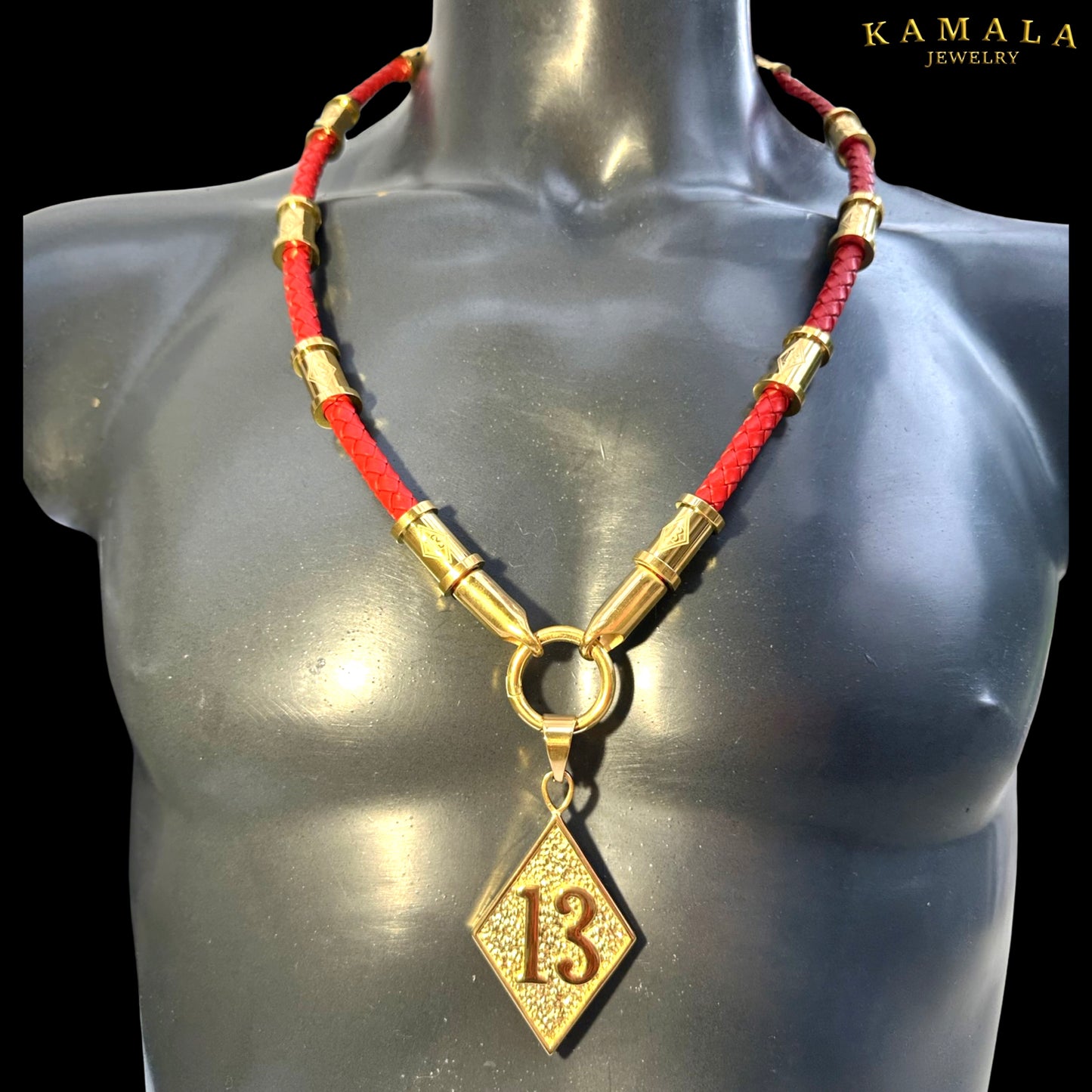 13 Exklusive Halskette - Rote Leder & Gold