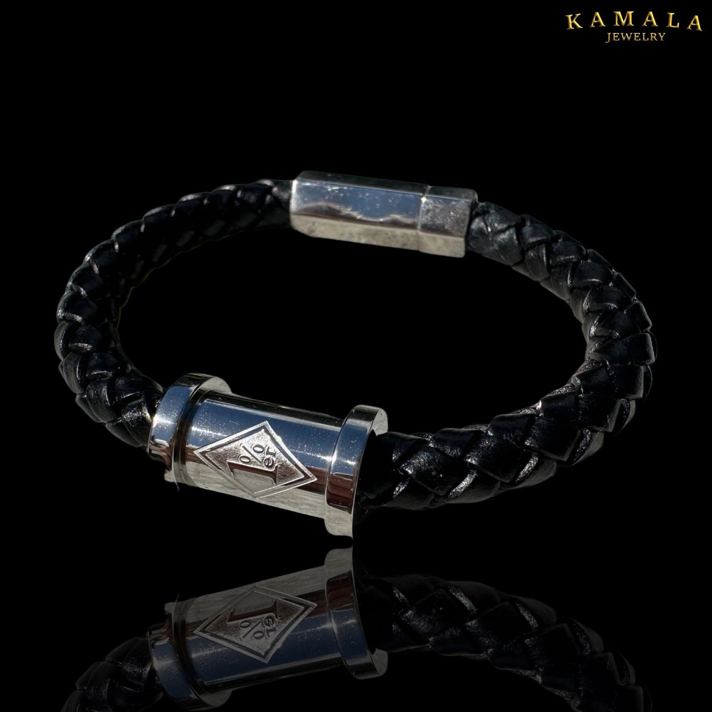 1%er Lederarmband - Schwarz & Silber