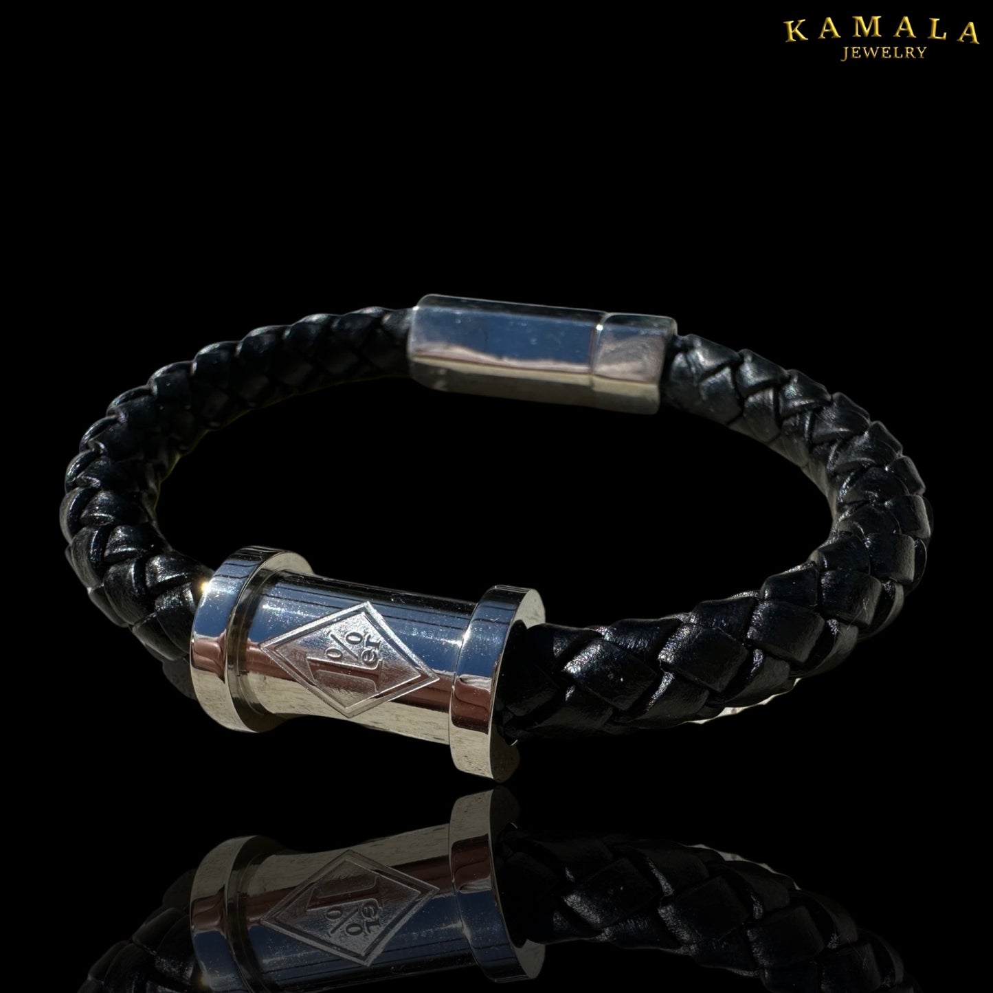 1%er Lederarmband - Schwarz & Silber