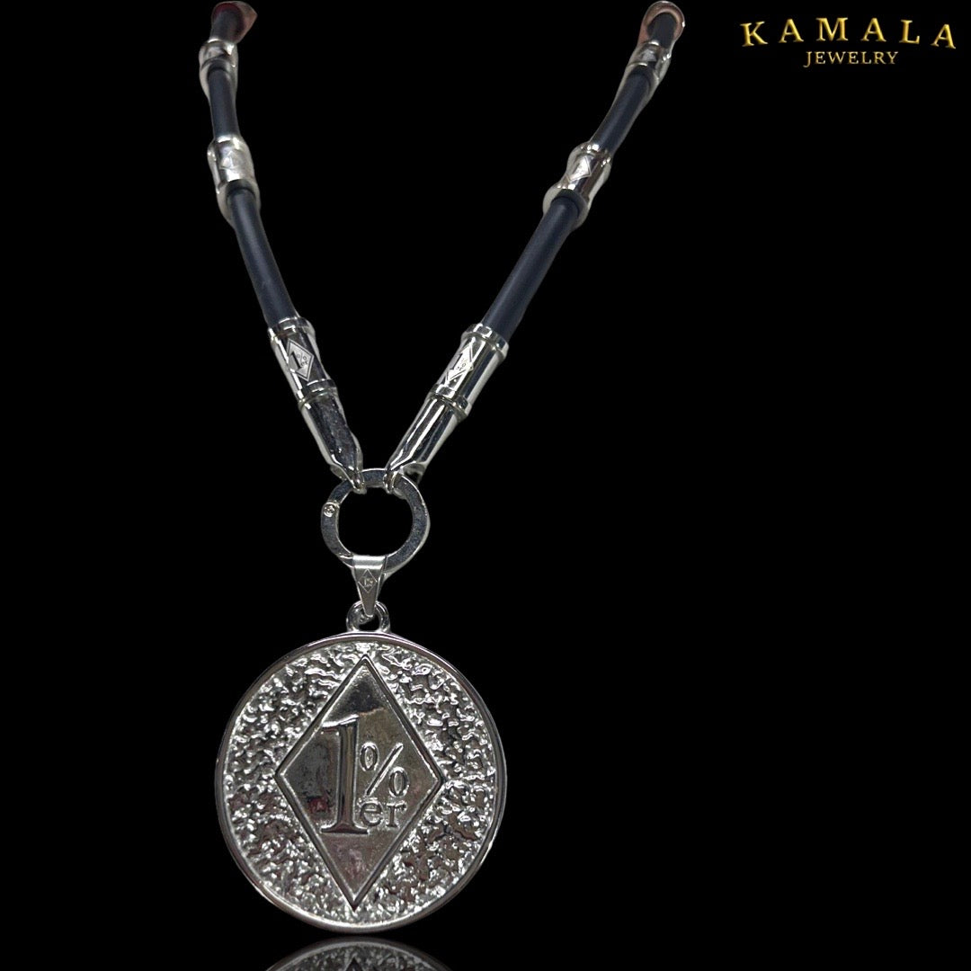 Exklusive 1%er Halskette - Kautschuk mit 1%er Hülsen - Silber