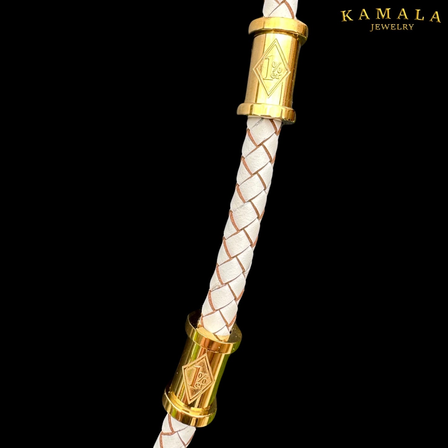 Exklusive 1%er Halskette - Weisse Leder mit 1%er Hülsen - Gold