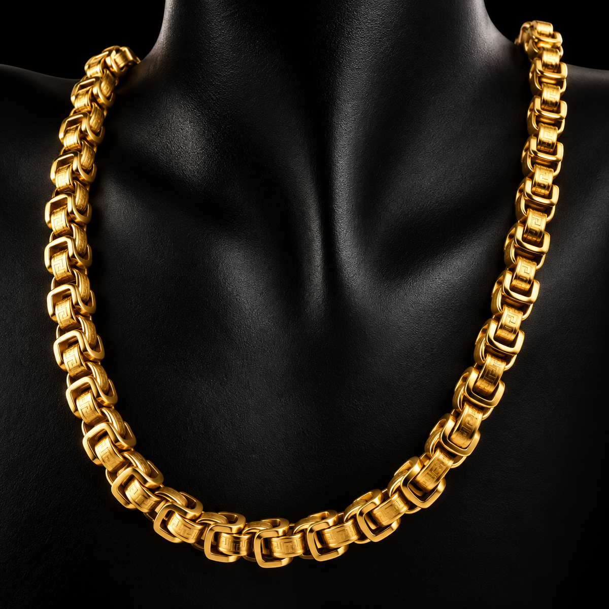 Premium Greek Key Königskette – Gold Edition | Edelstahl vergoldet | 60 cm