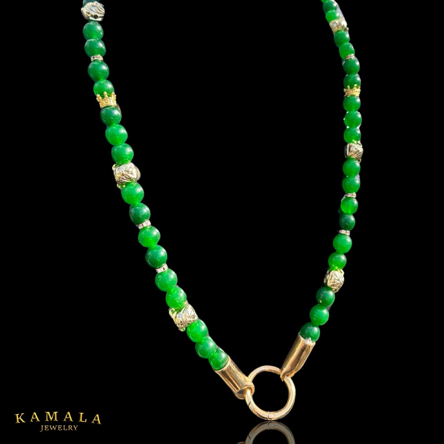Bulldogge Halskette - Grünes Jade & Gold