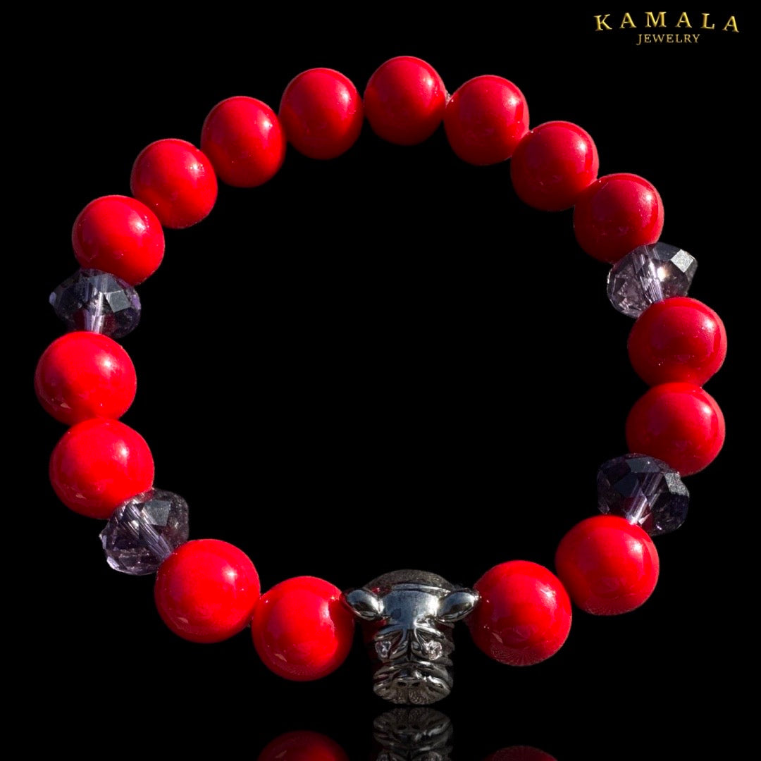 Bulldogge Armband - Rot & Silber