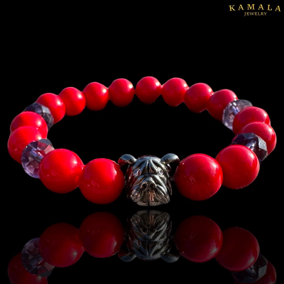 Bulldogge Armband - Rot & Silber