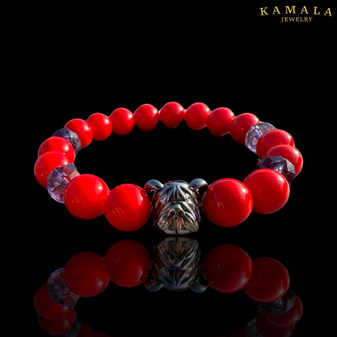 Bulldogge Armband - Rot & Silber