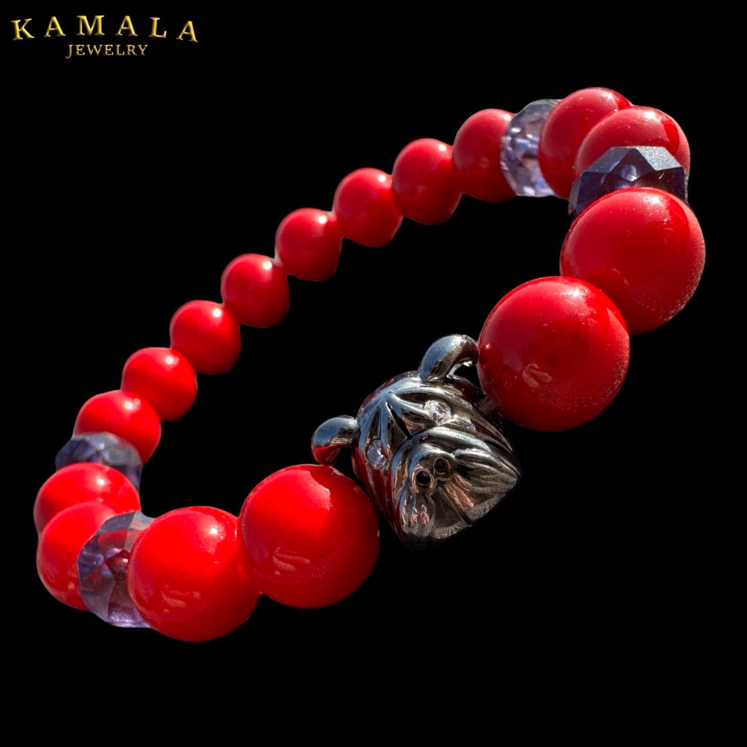 Bulldogge Armband - Rot & Silber