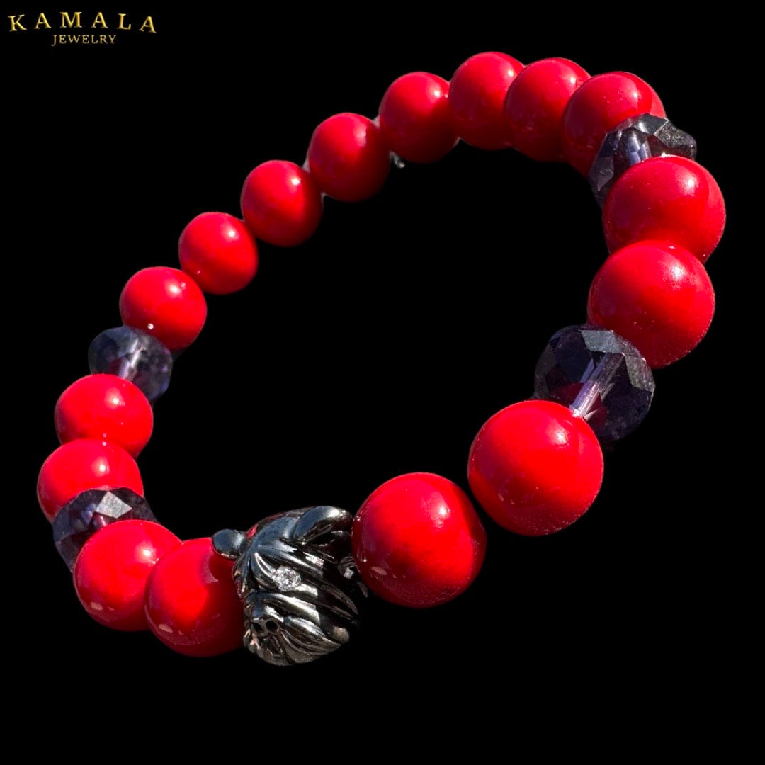 Bulldogge Armband - Rot & Silber