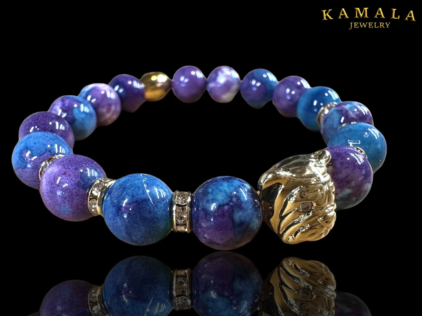 Bulldogge Armband - Regenbogen Jade mit Gold