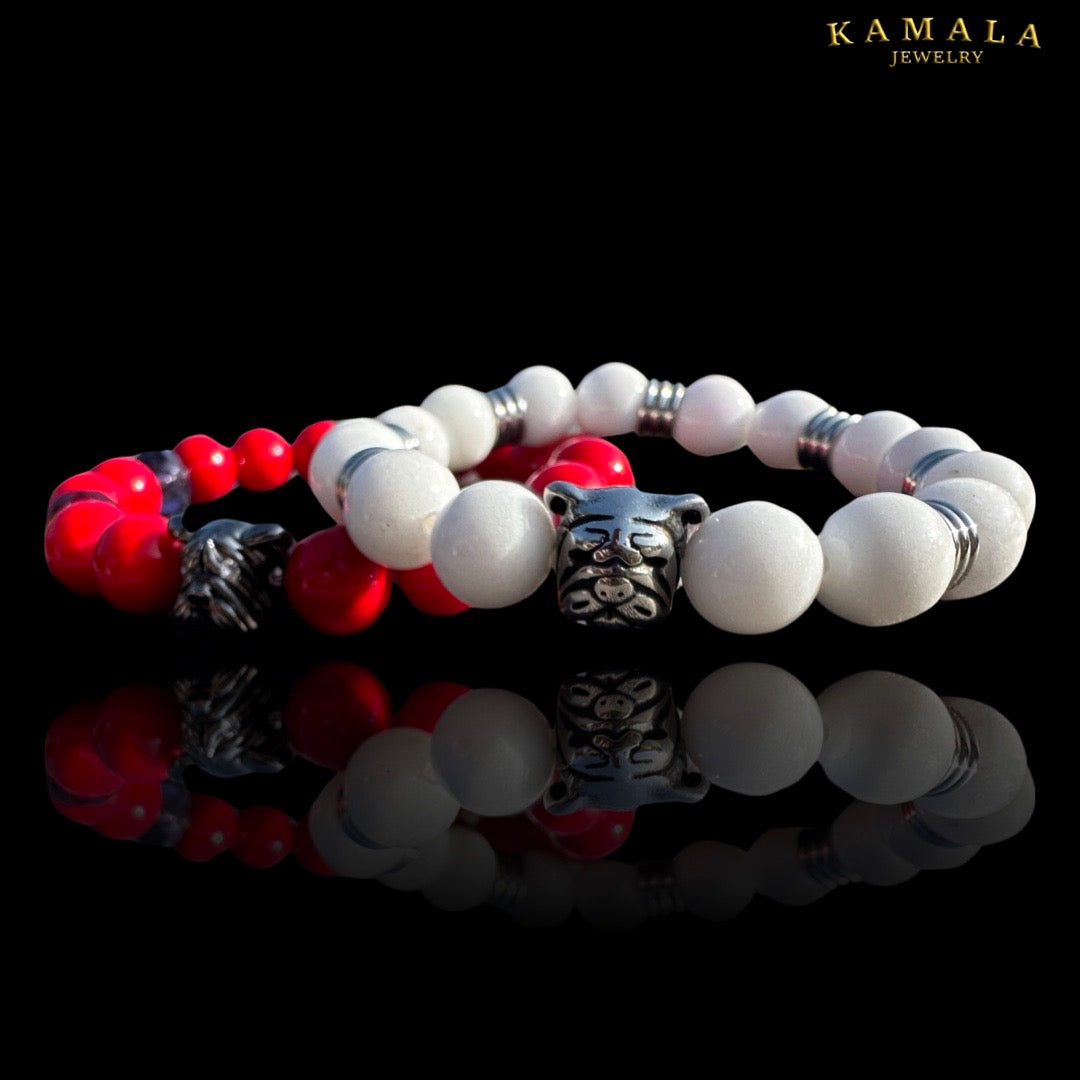 Bulldogge Armband - Weiss & Silber