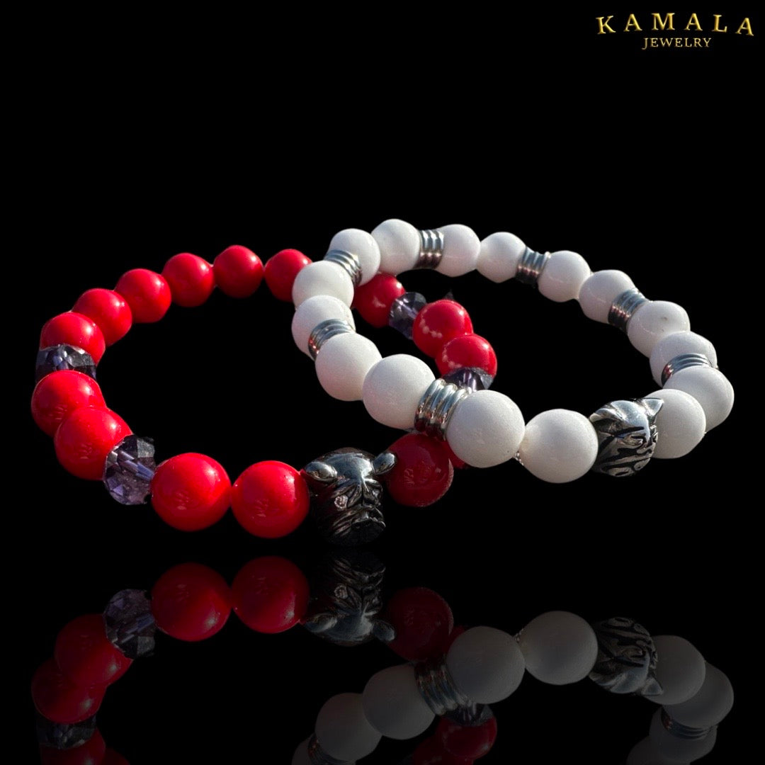 Bulldogge Armband - Weiss & Silber