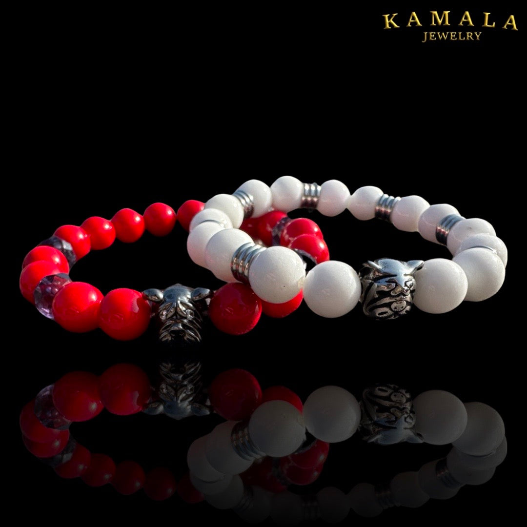 Bulldogge Armband - Rot & Silber