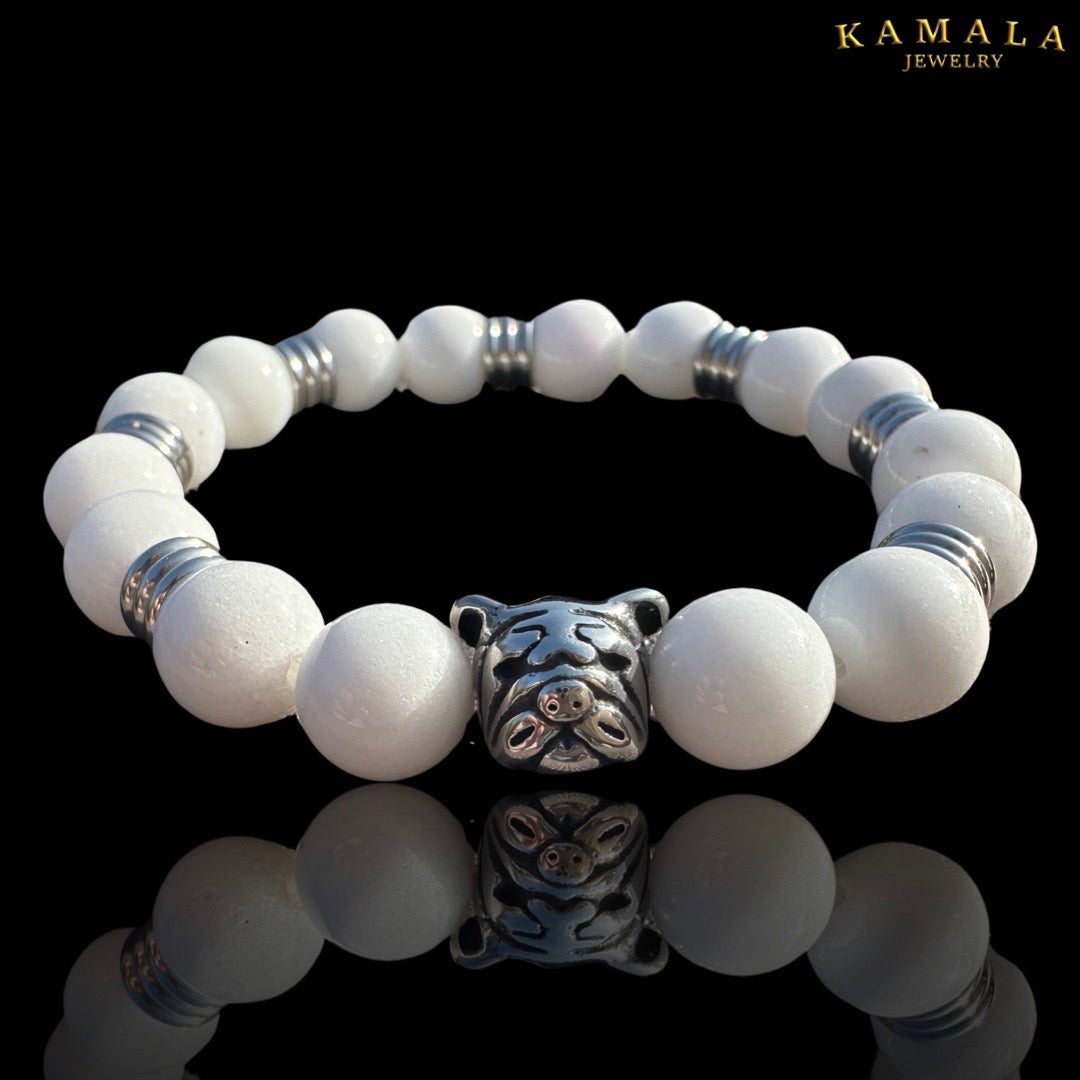 Bulldogge Armband - Weiss & Silber