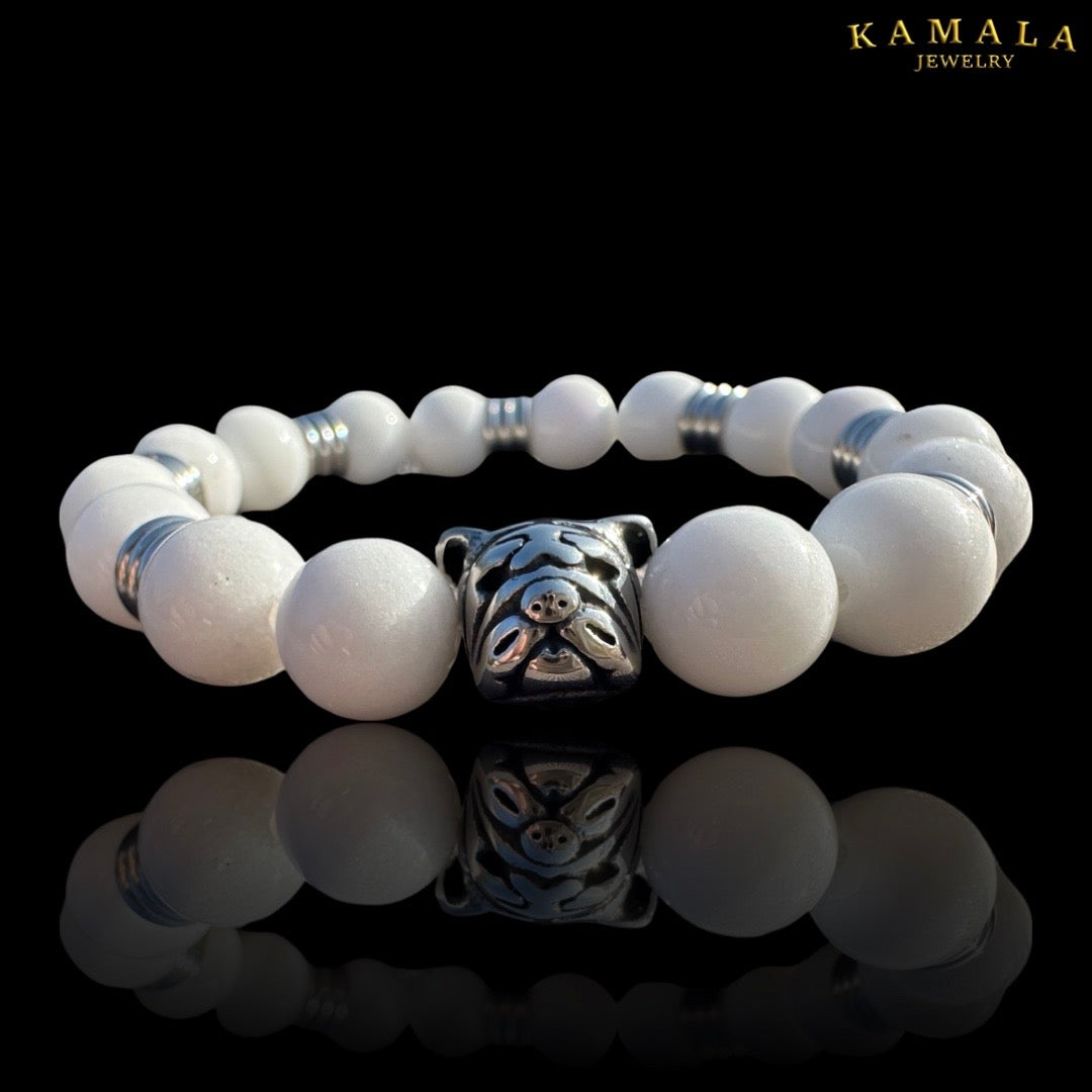 Bulldogge Armband - Weiss & Silber