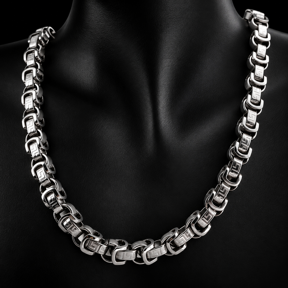 Premium Greek Key Königskette – Silver Edition | Edelstahl | 60 cm