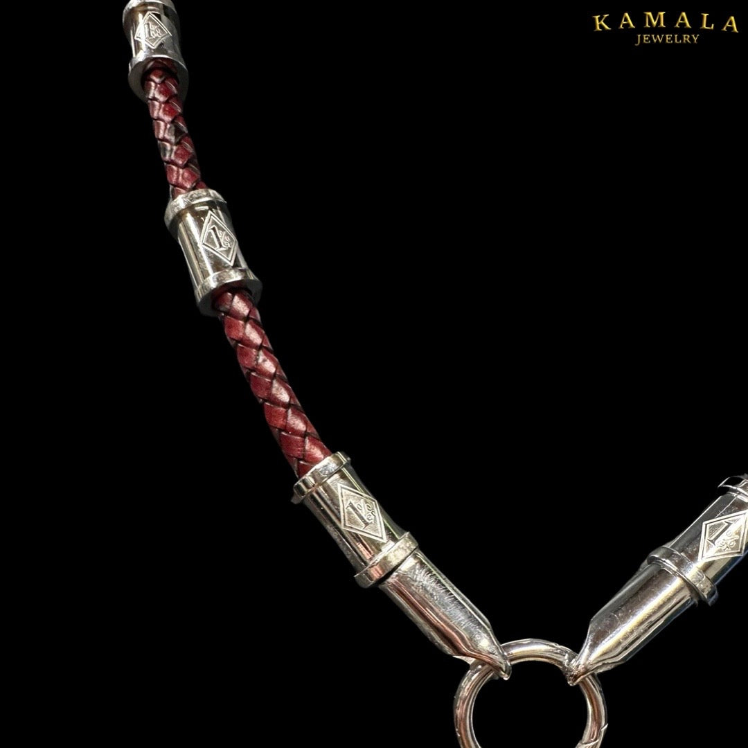 1%er Exklusive Leder Halskette - Dunkelrot & Silber