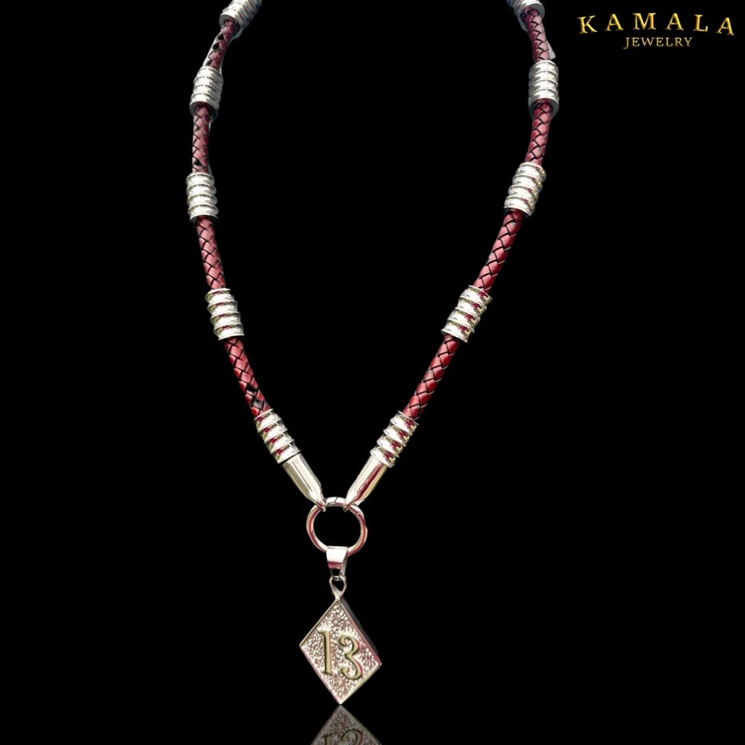 Dunkel Rote Leder Halskette mit Silber & Edelstahl - Gotti Silber