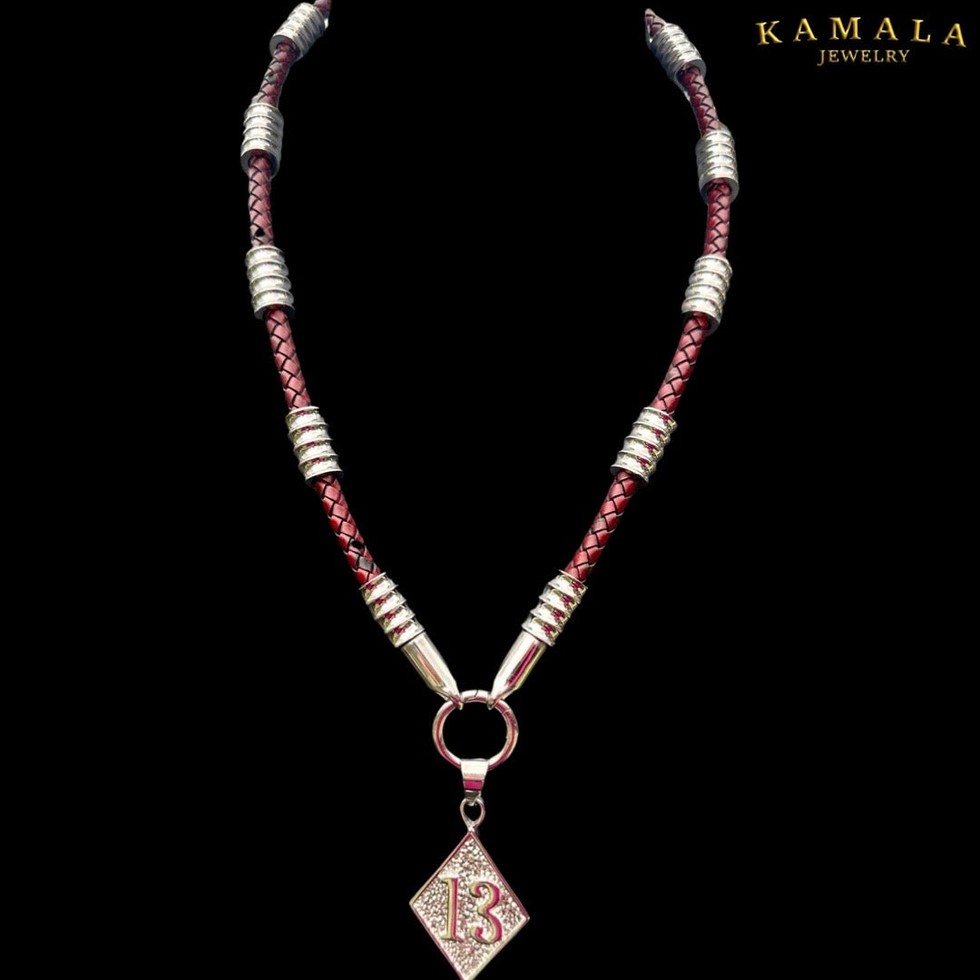 Dunkel Rote Leder Halskette mit Silber & Edelstahl - Gotti Silber