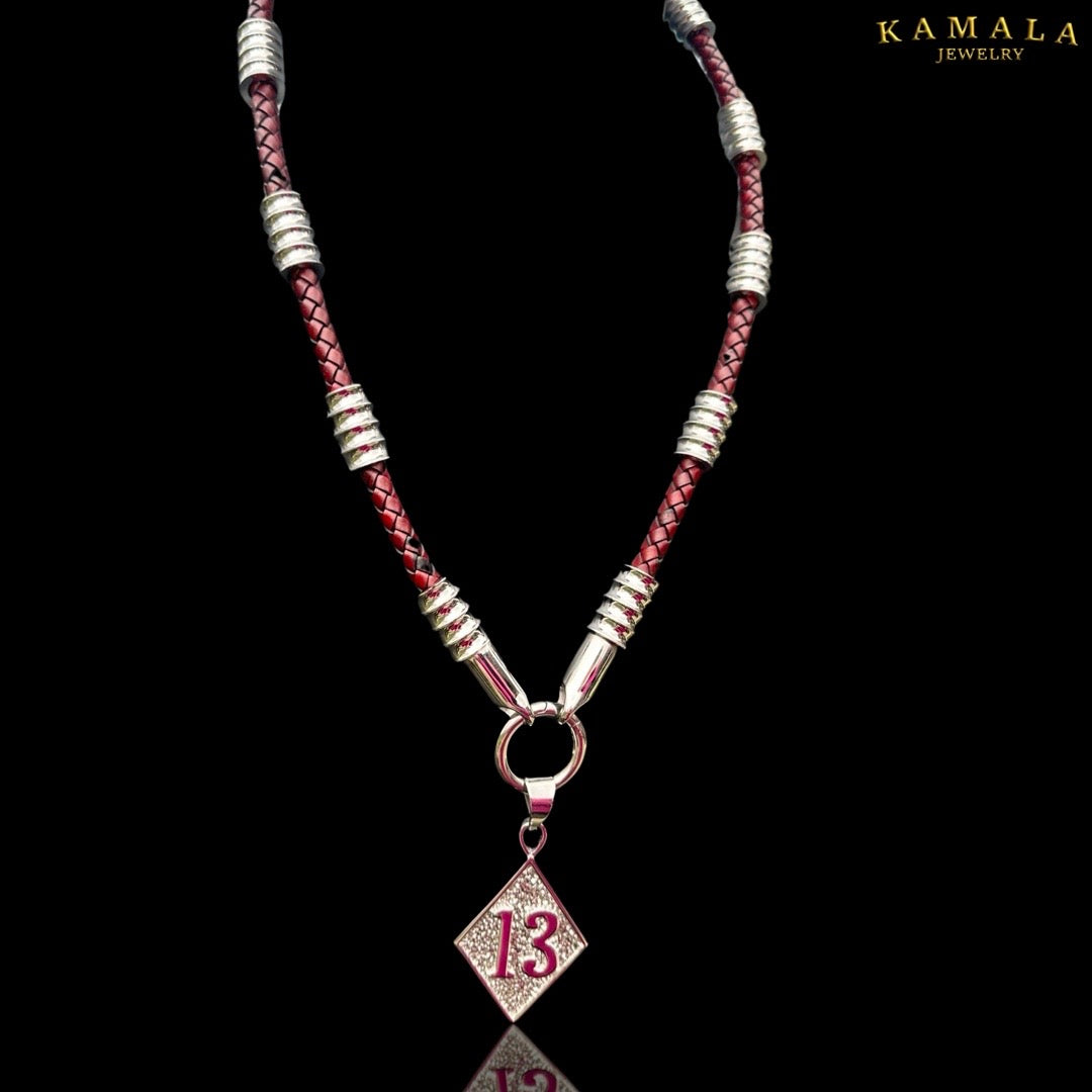 Dunkel Rote Leder Halskette mit Silber & Edelstahl - Gotti Silber