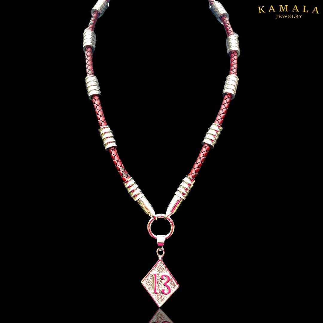 Dunkel Rote Leder Halskette mit Silber & Edelstahl - Gotti Silber