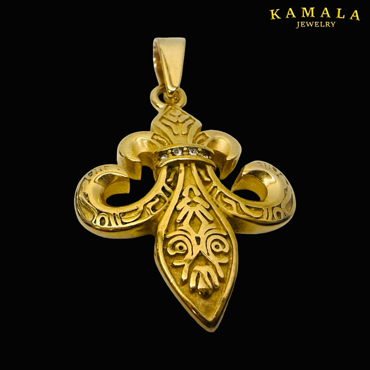 Fleur de Lis Anhänger Gold – Ornament Design & Stones | 4,5 cm