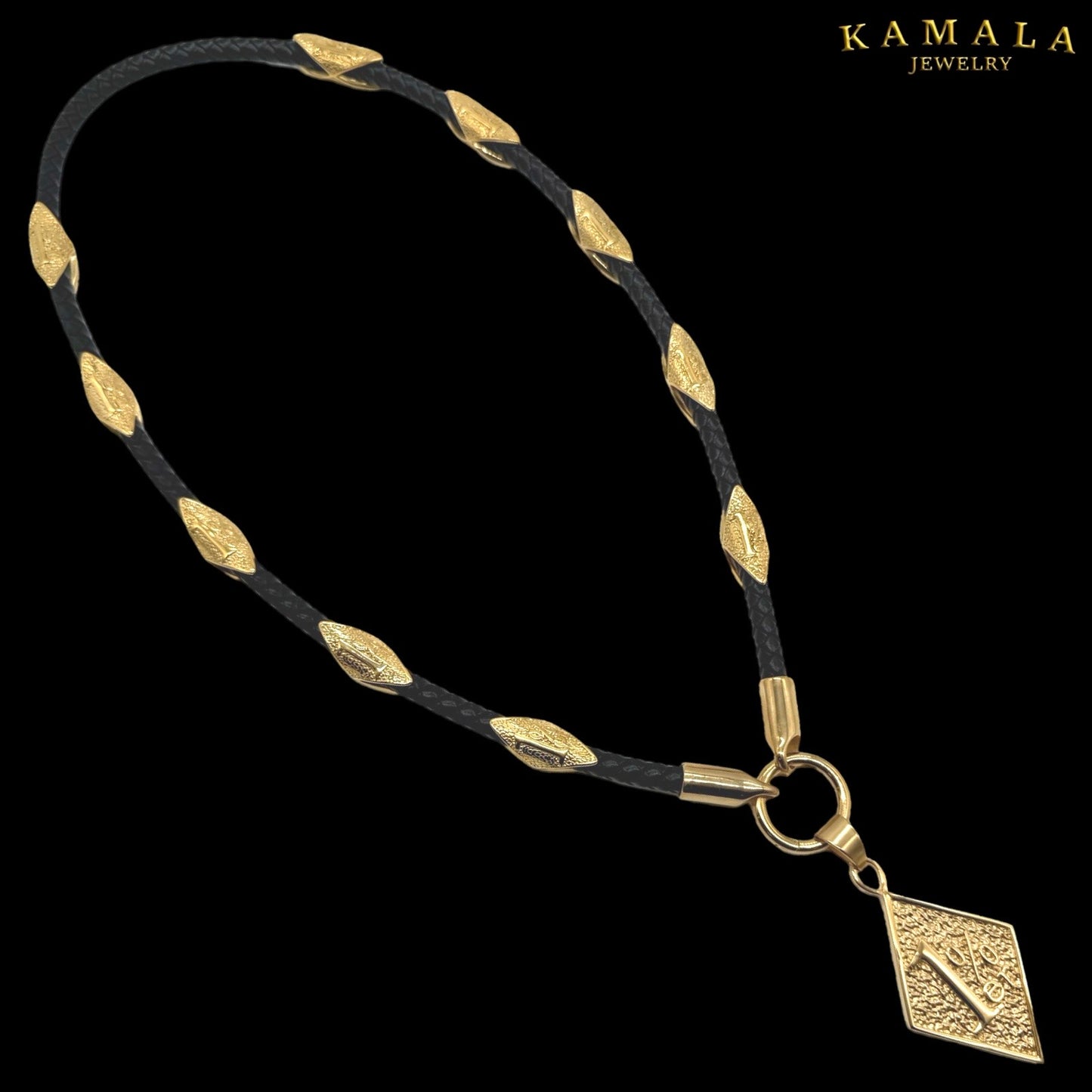 NEU - 1%er Halskette - Schwarzem Leder & Gold - Raute Design