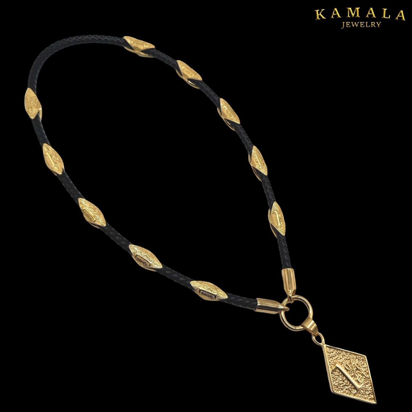 NEU - 1%er Halskette - Schwarzem Leder & Gold - Raute Design