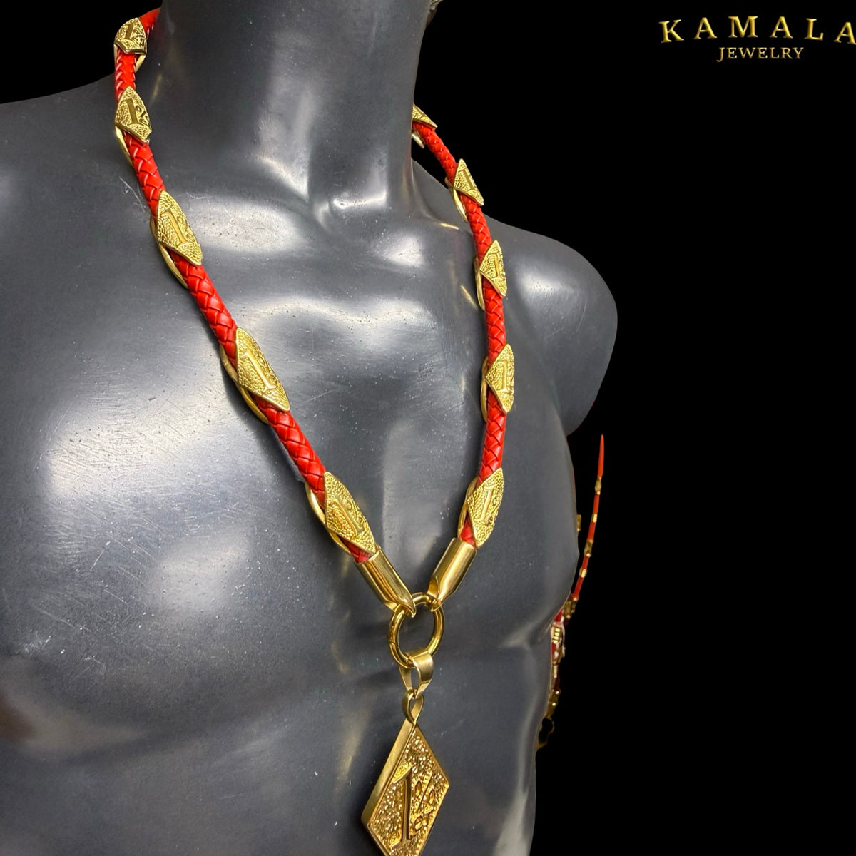1%er Premium Lederhalskette – Rot & Gold | 24K Vergoldet