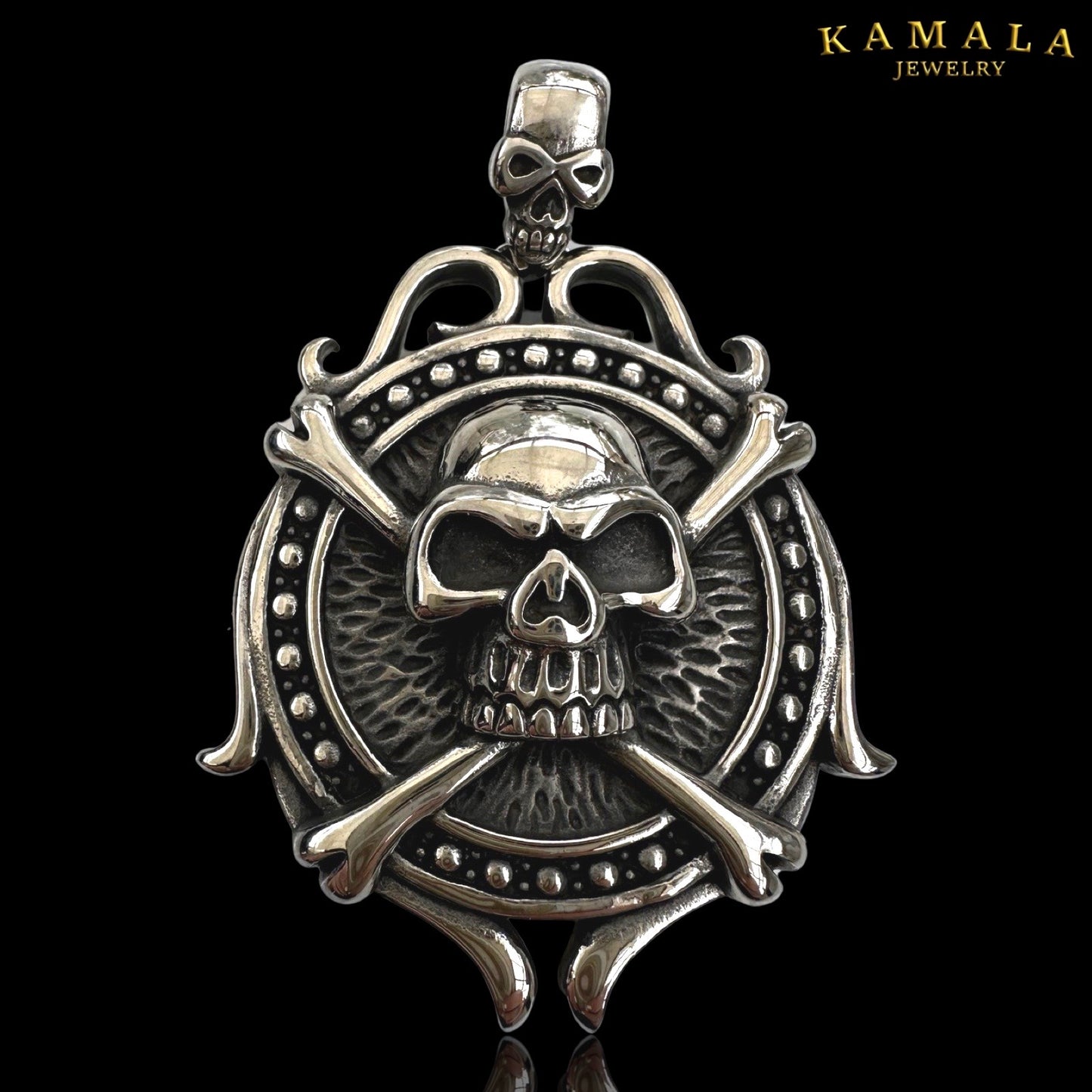 Großer Anhänger mit Totenkopf und gekreuzten Knochen - Edelstahl