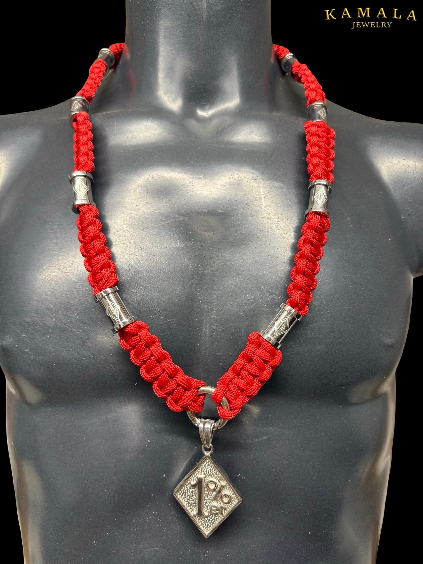 Rote Madmax Halskette mit Silberne 1%er - OUTLET