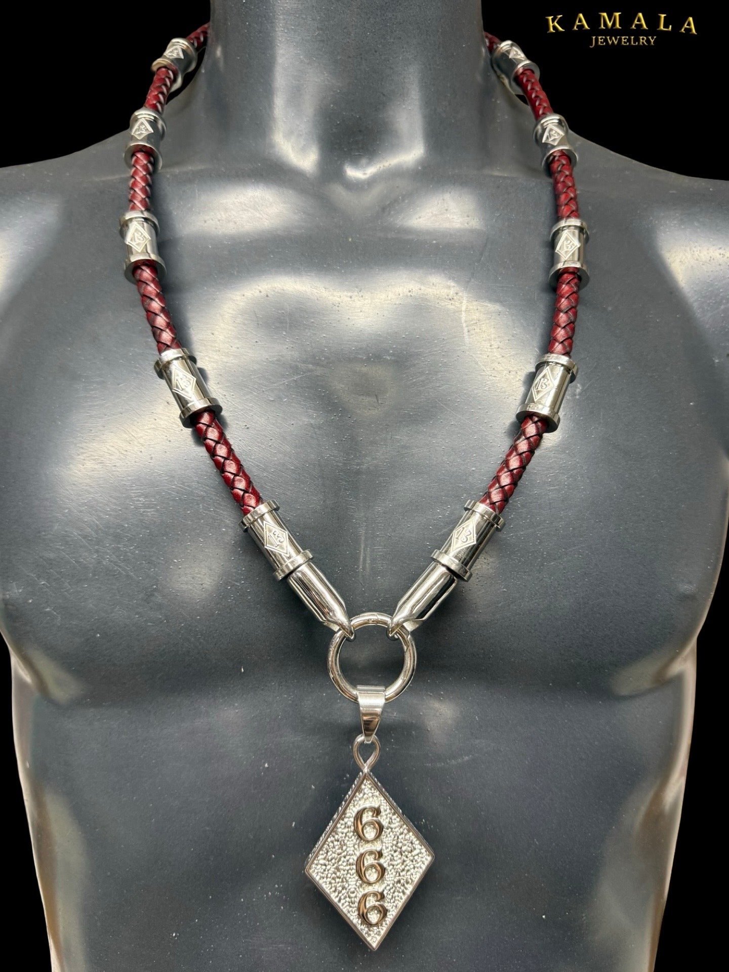 Halskette - Dunkelrotes Leder 13 Silber - OUTLET