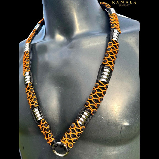 Madmax Halskette - Doppelt - Schwarz & Orange & Silber