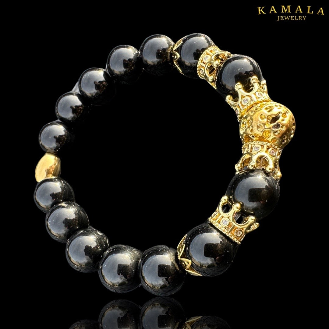 Omerta Armband - Onyx mit Gold und Kronen