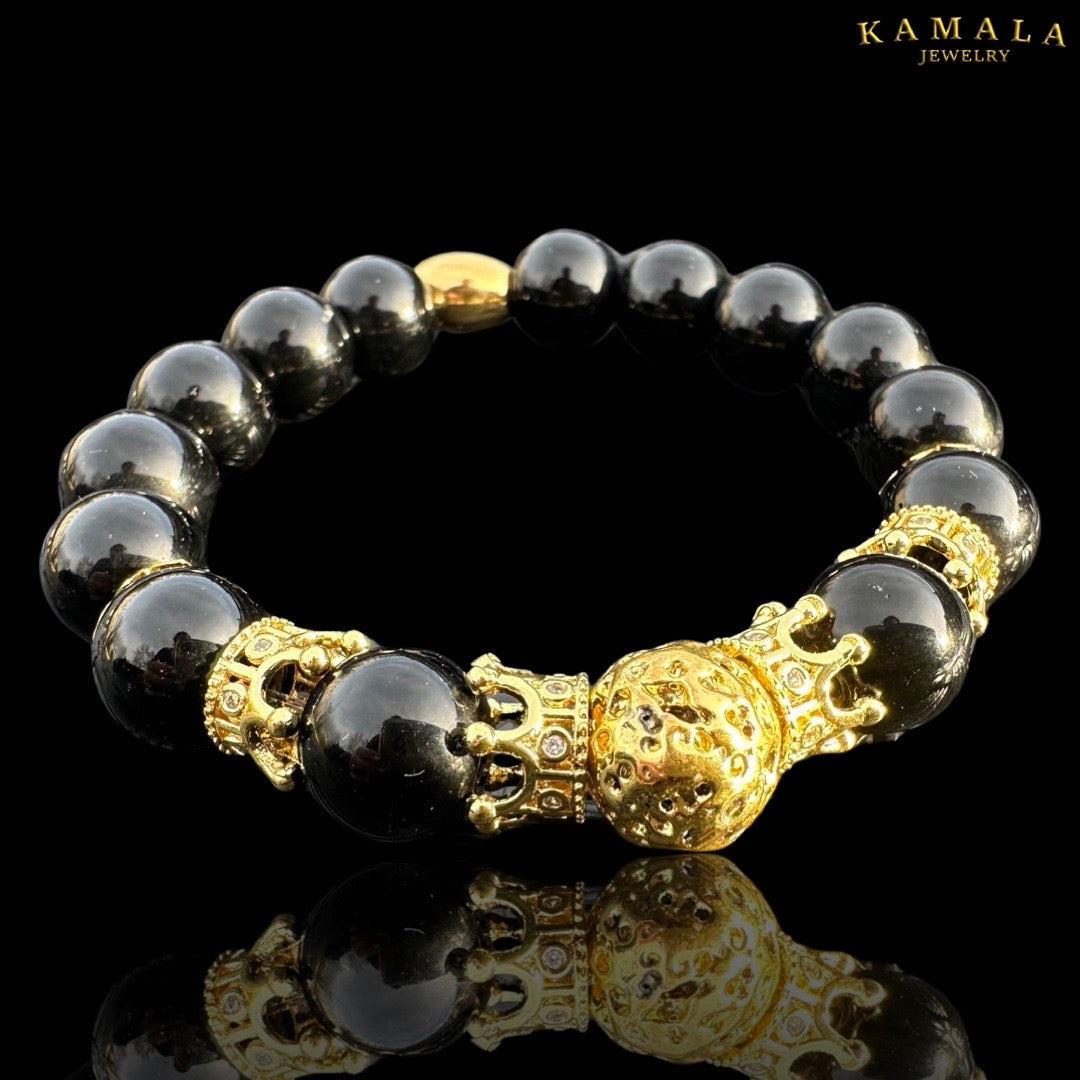 Omerta Armband - Onyx mit Gold und Kronen