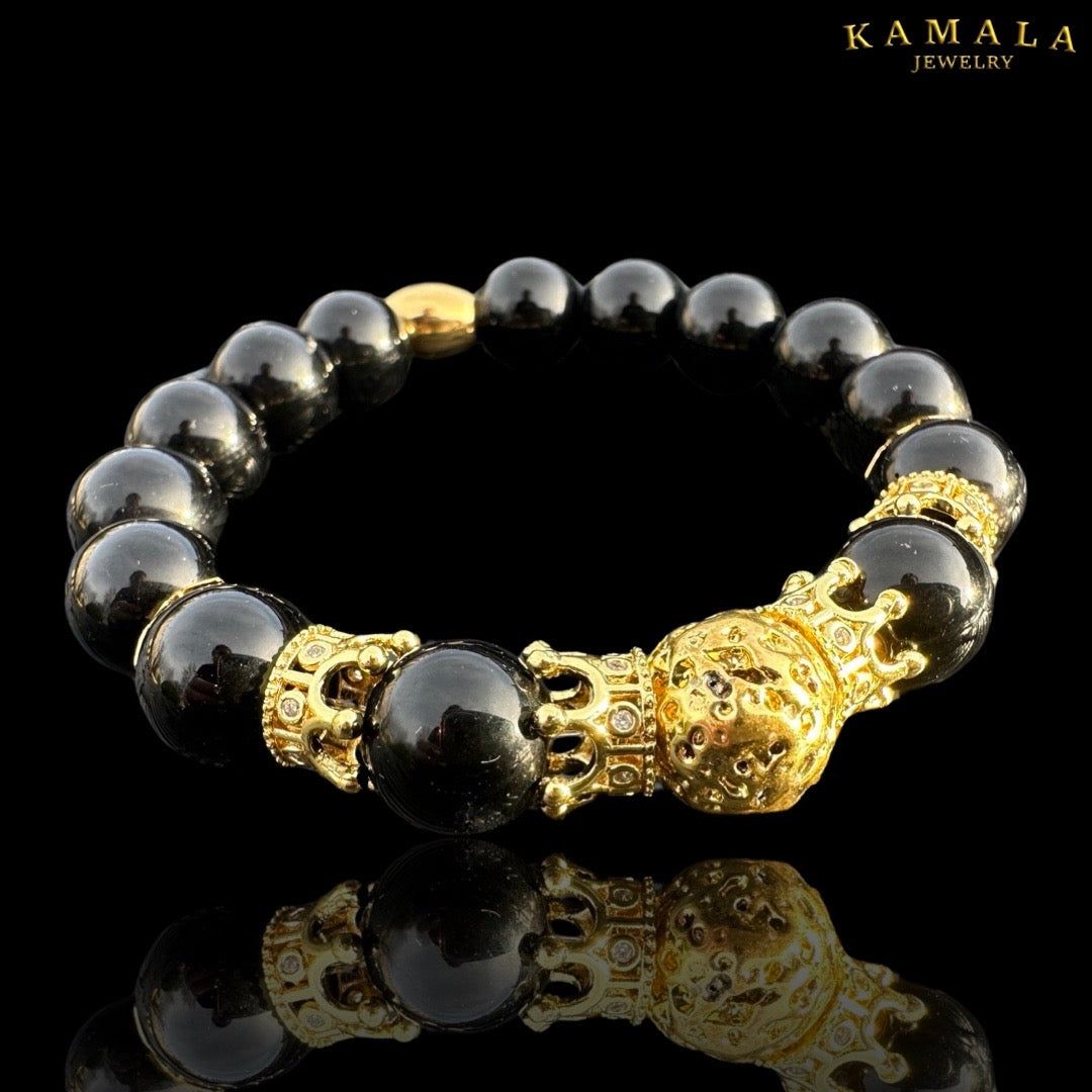 Omerta Armband - Onyx mit Gold und Kronen