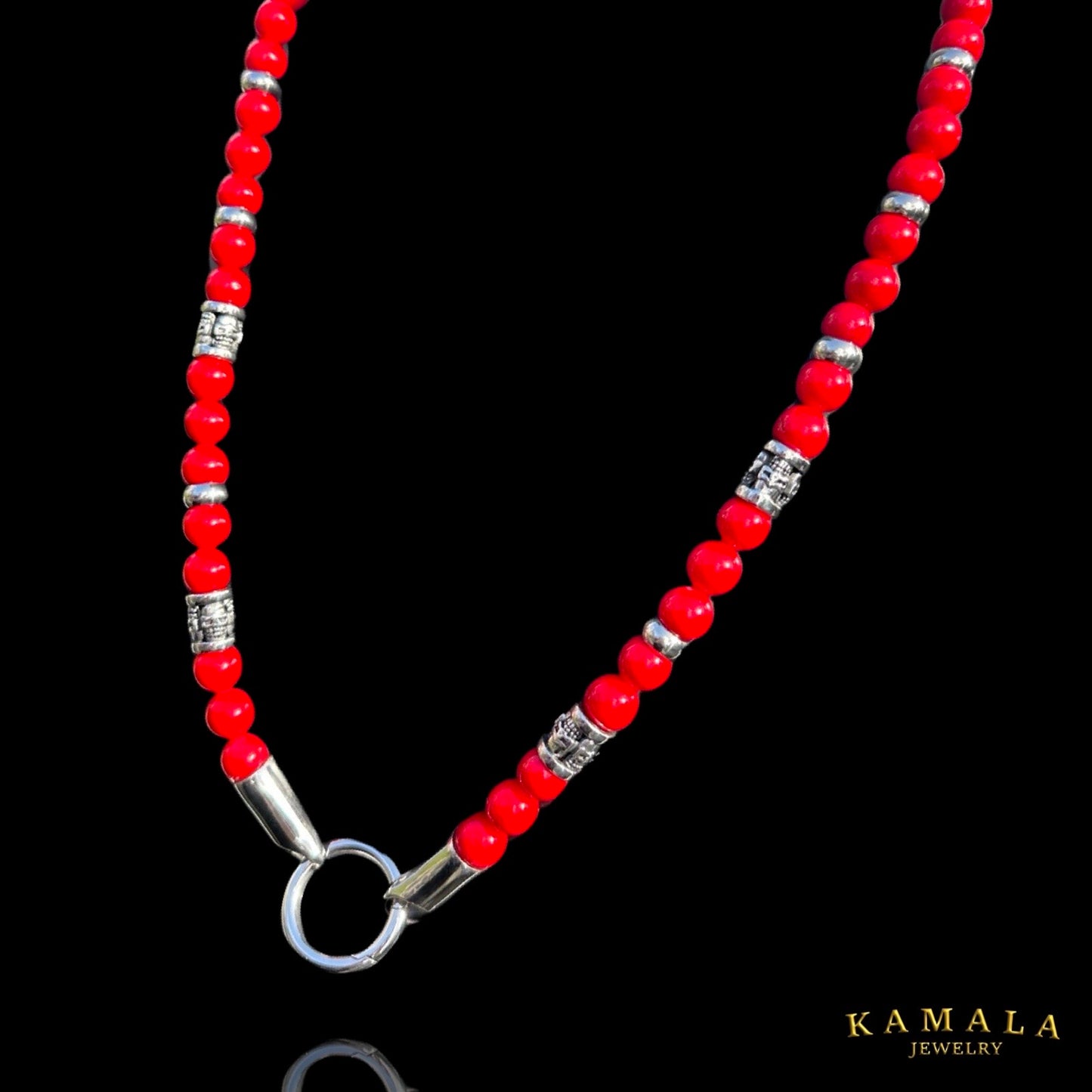 Omerta Halskette - Roter Jade & Silber Skulls