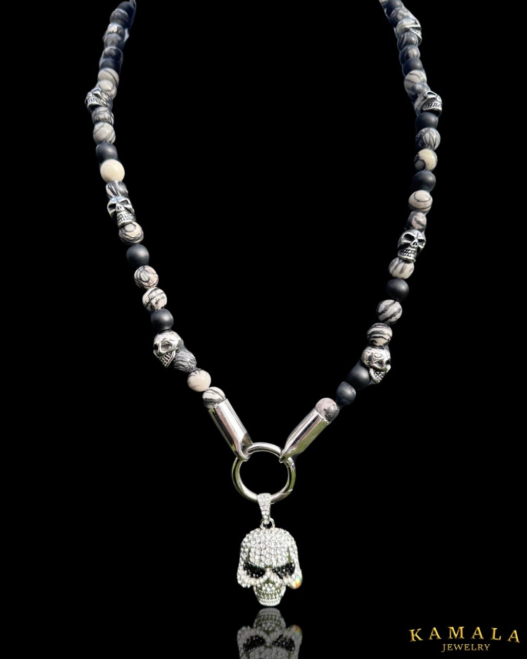 Omerta Halskette - Zebra Jaspis & Silber mit Skulls