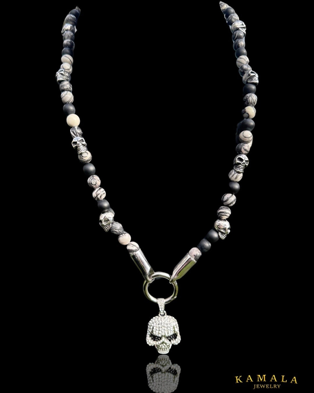 Omerta Halskette - Zebra Jaspis & Silber mit Skulls