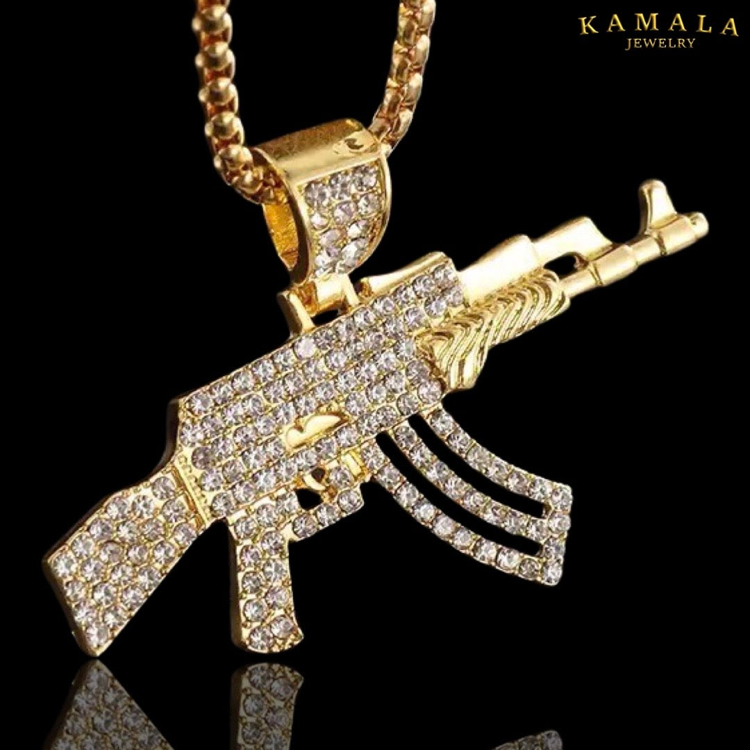 Halskette mit AK47 - Gold & Steine