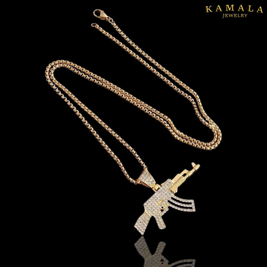 Halskette mit AK47 - Gold & Steine