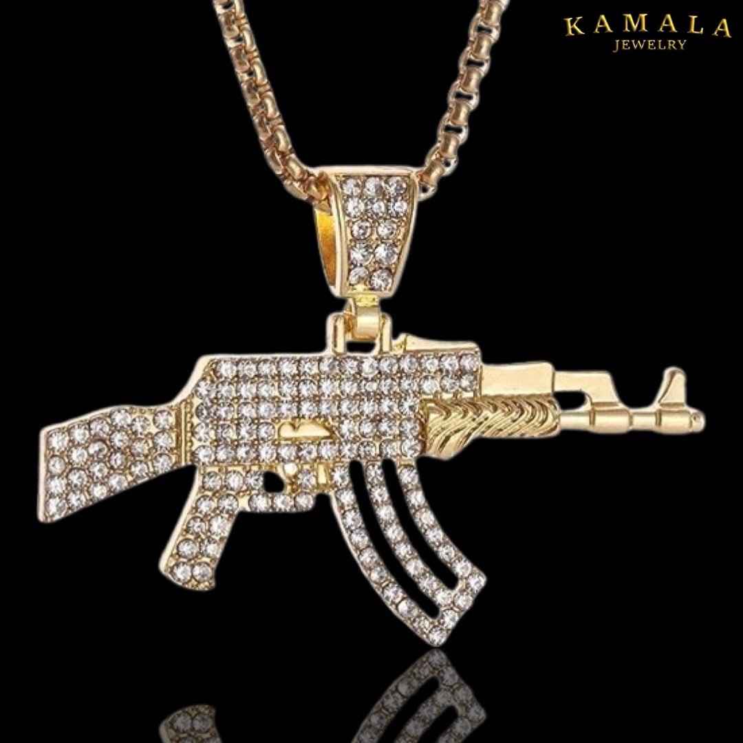 Halskette mit AK47 - Gold & Steine