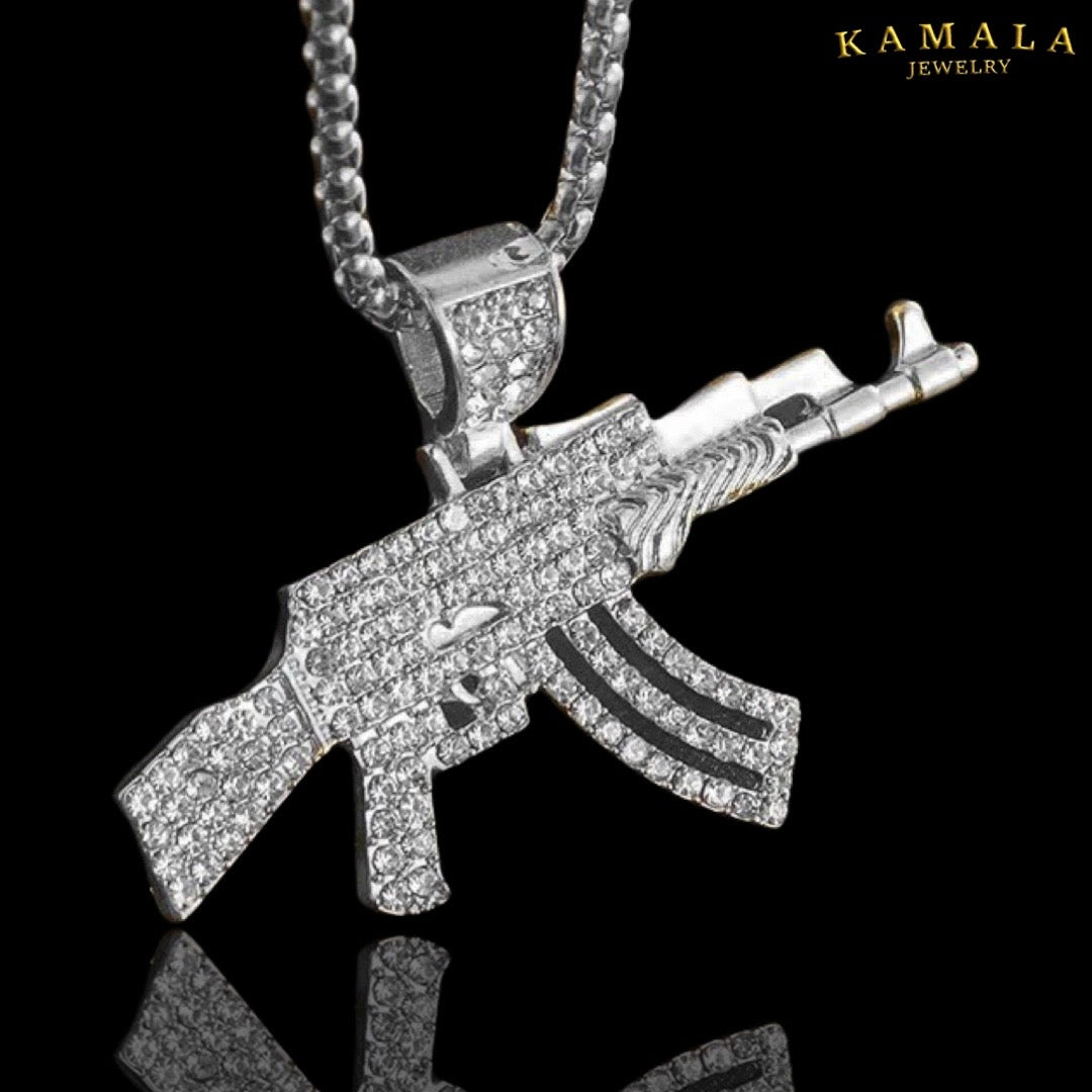 Halskette mit AK47 - Silber & Steine