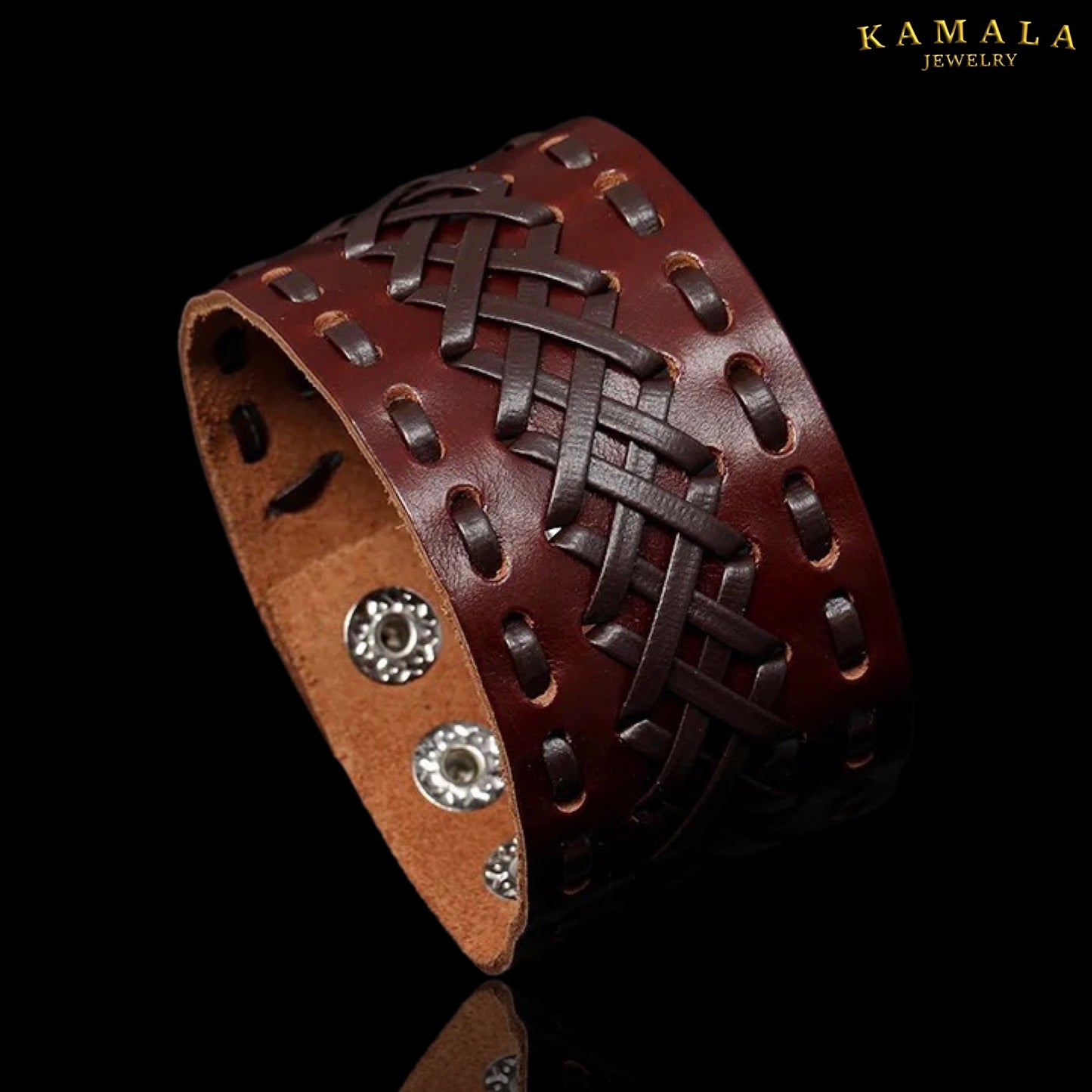 Breites Lederarmband mit Muster - Braun