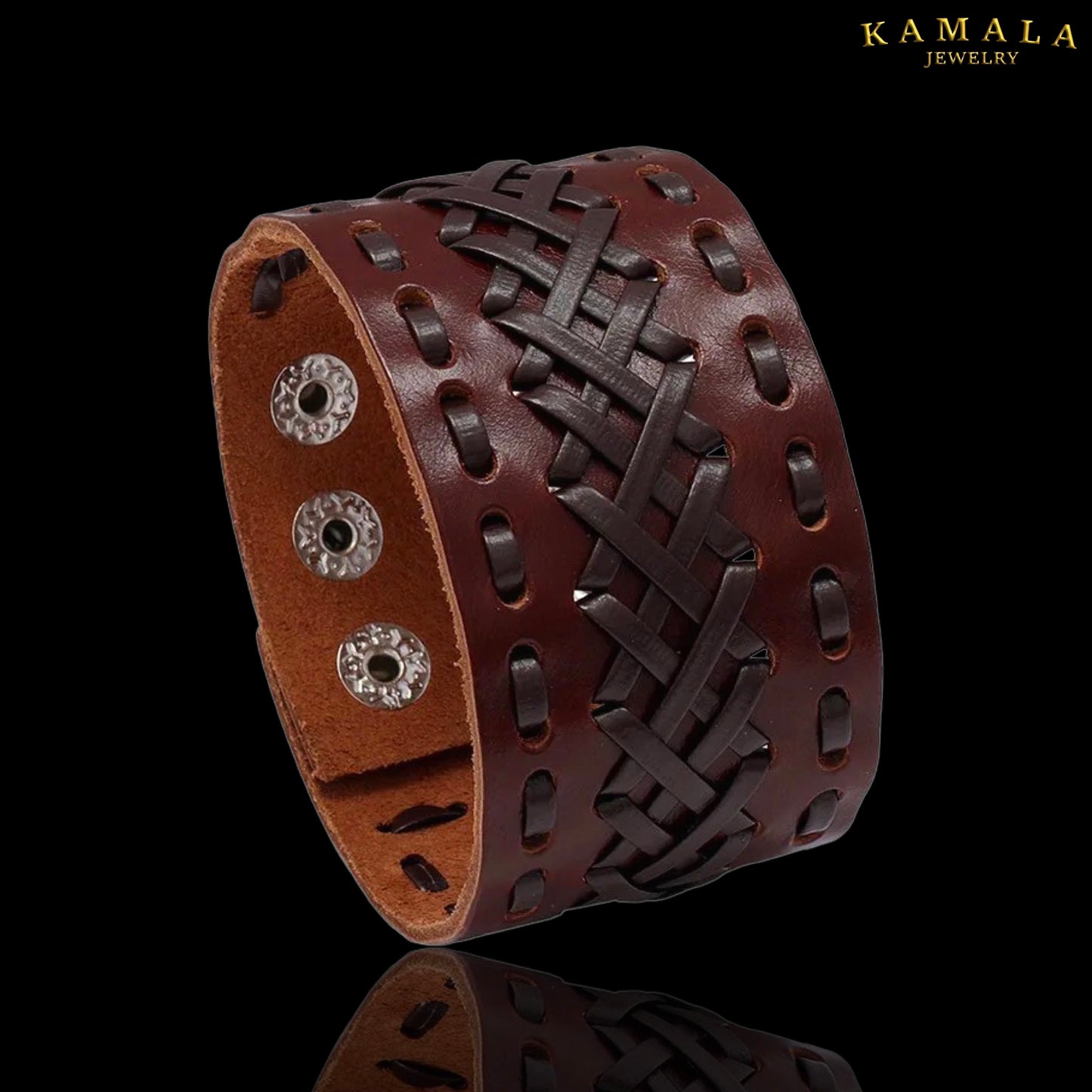 Breites Lederarmband mit Muster - Braun