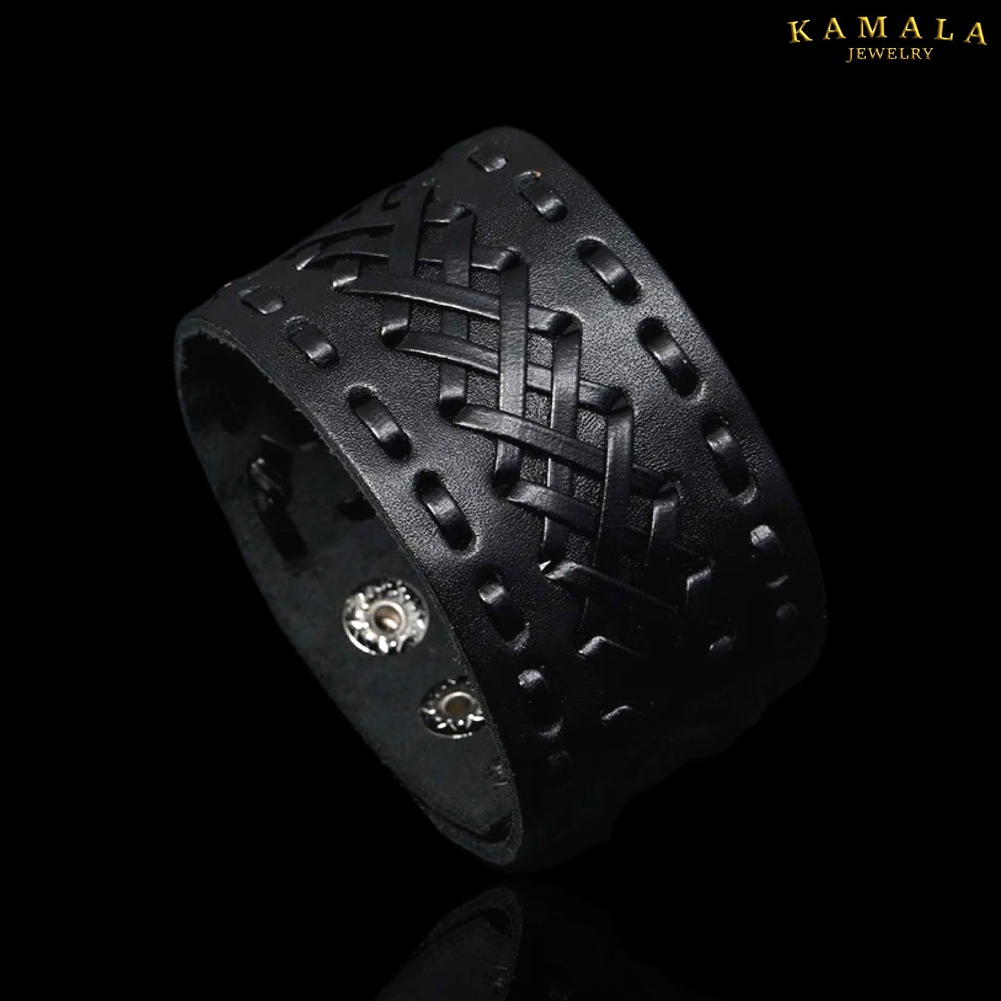 Breites Lederarmband mit Muster - Schwarz