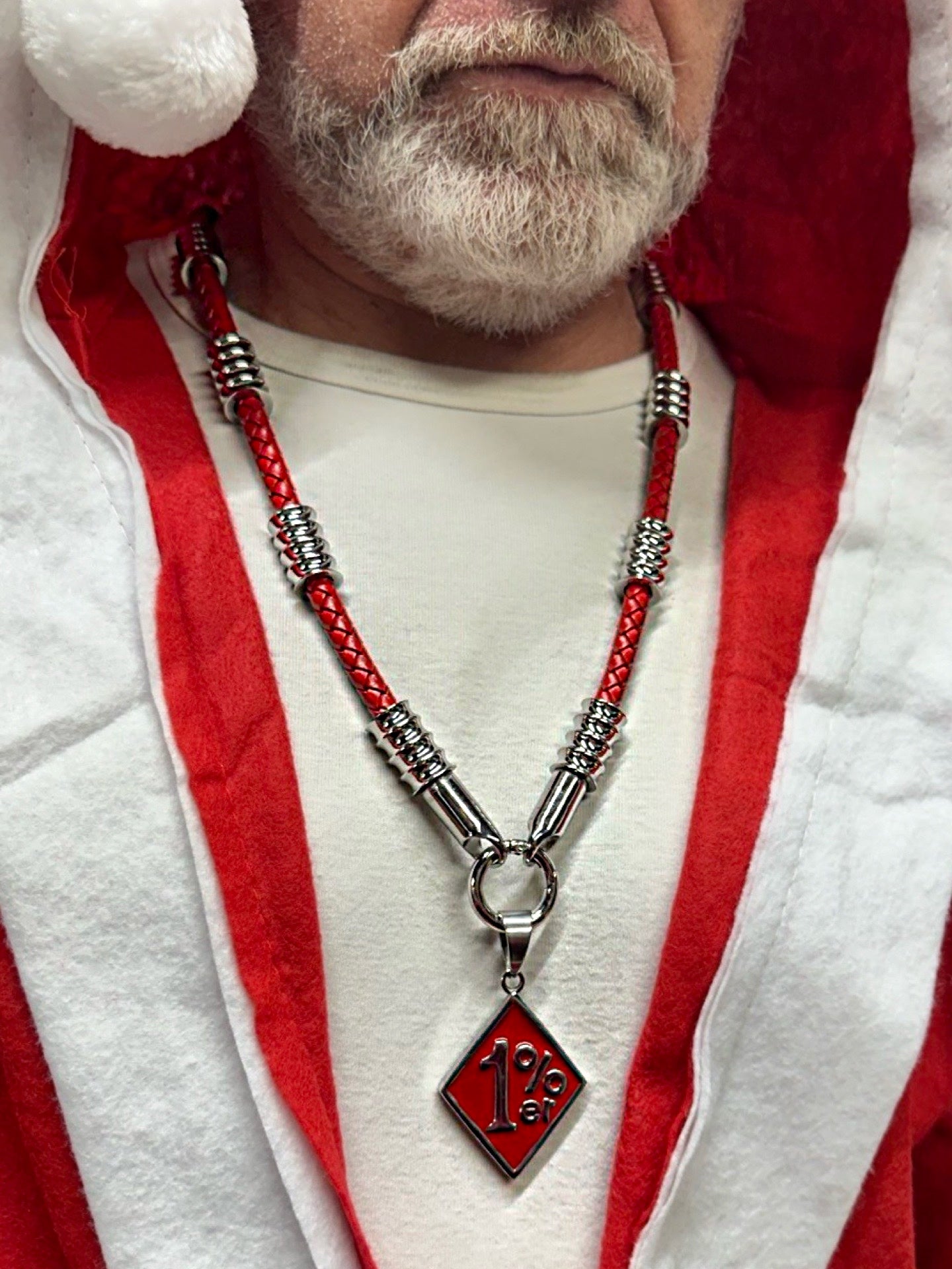 Rote Leder Halskette mit Silber - Gotti Silber