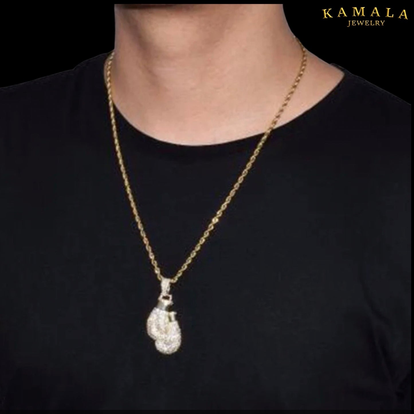 Halskette mit Boxhandschuhe - Gold & Rheinstones