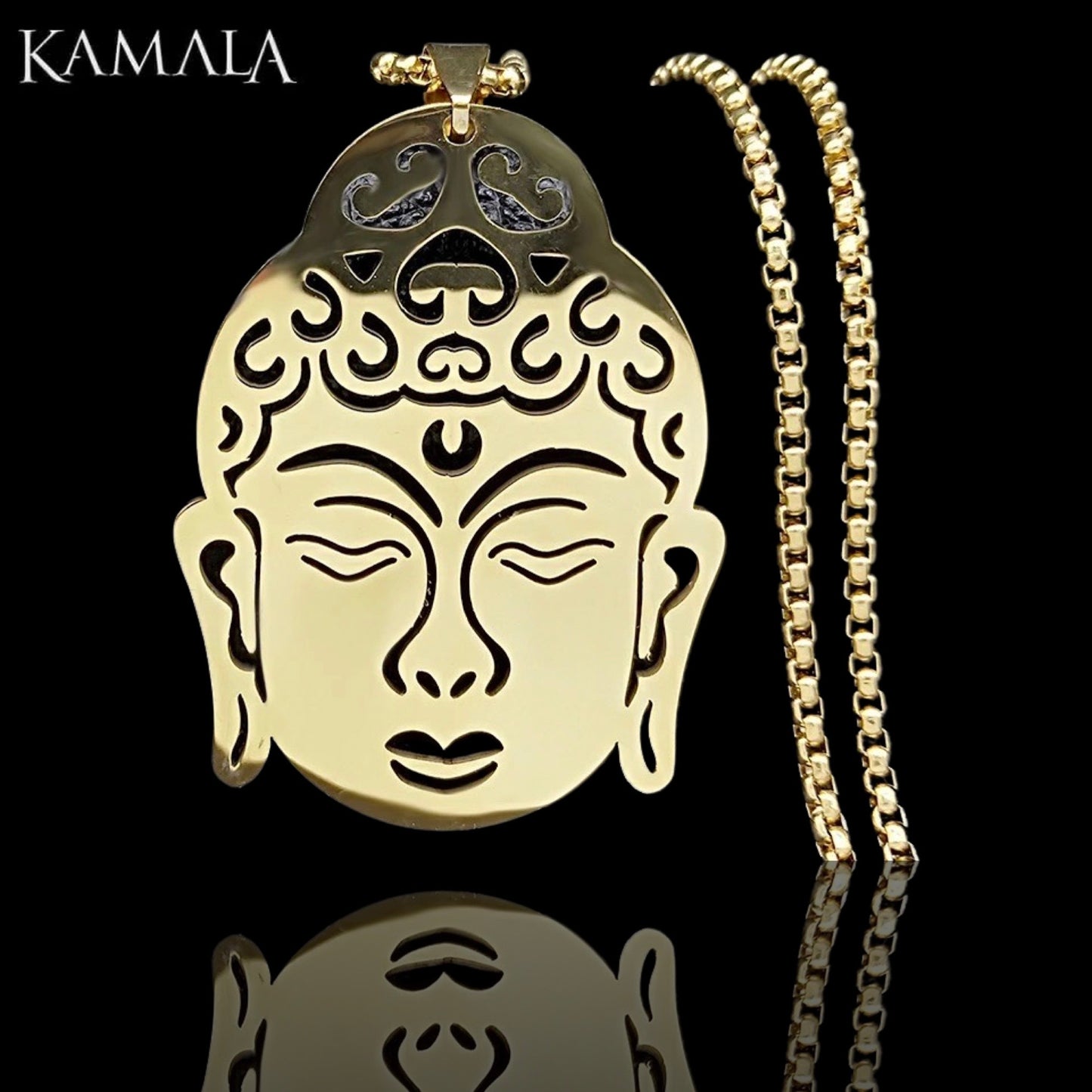 Anhänger mit Grossem Buddha Kopf - Gold