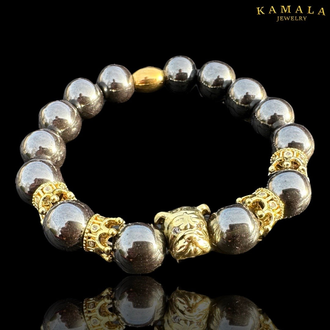Bulldogge Armband - Hämatit mit Gold